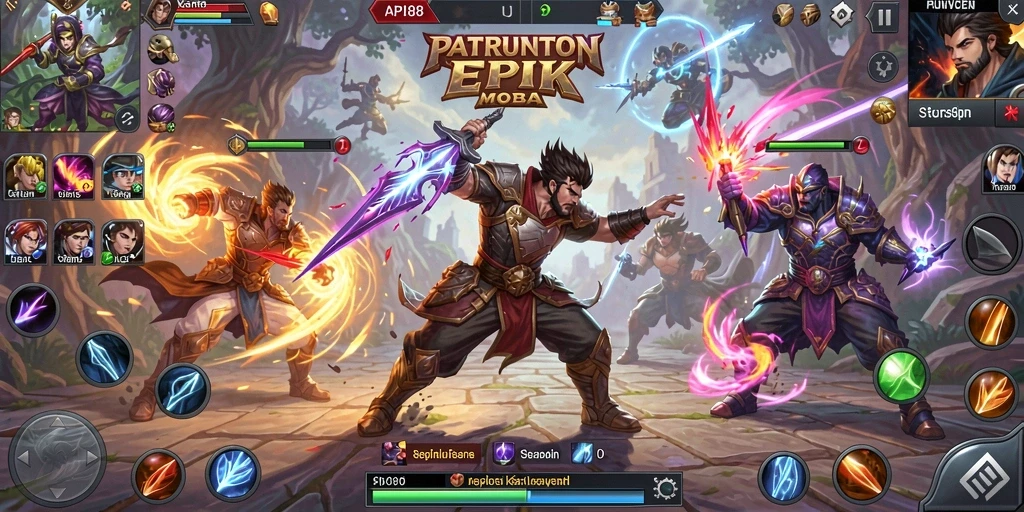 Gambar gameplay menampilkan aksi seru dalam pertandingan MOBA di API88.