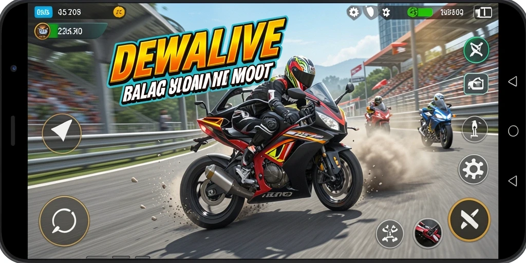Tampilan gameplay menegangkan dalam balap motor DEWALIVE.