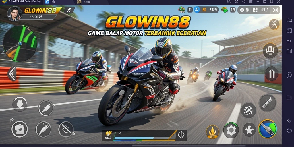 Tampilan aksi balap motor GLOWIN88 yang menegangkan.