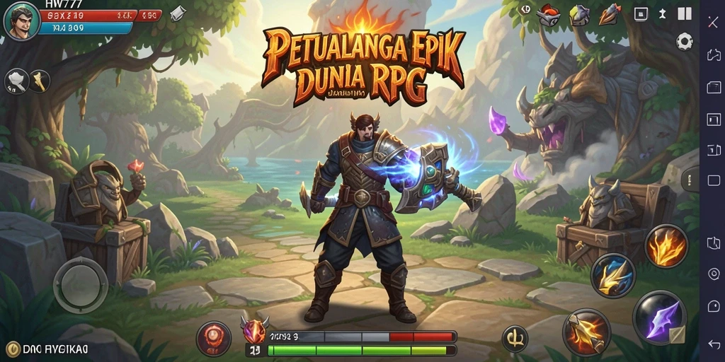 Screenshot utama HW777 menampilkan aksi seru dari gameplay RPG yang mendebarkan.