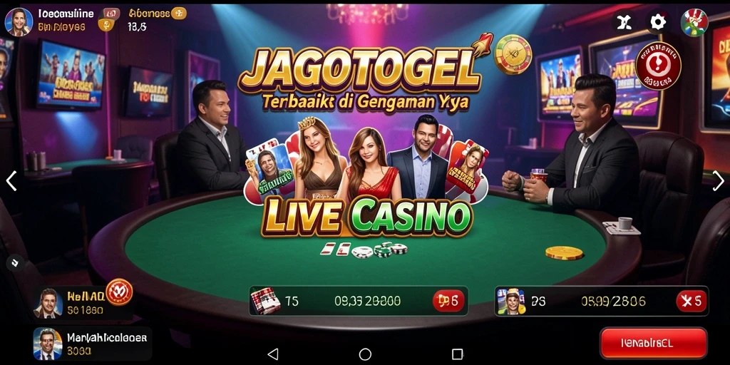 Screenshot JAGOTOGEL menampilkan dealer profesional dan gameplay Live Casino yang mendebarkan.