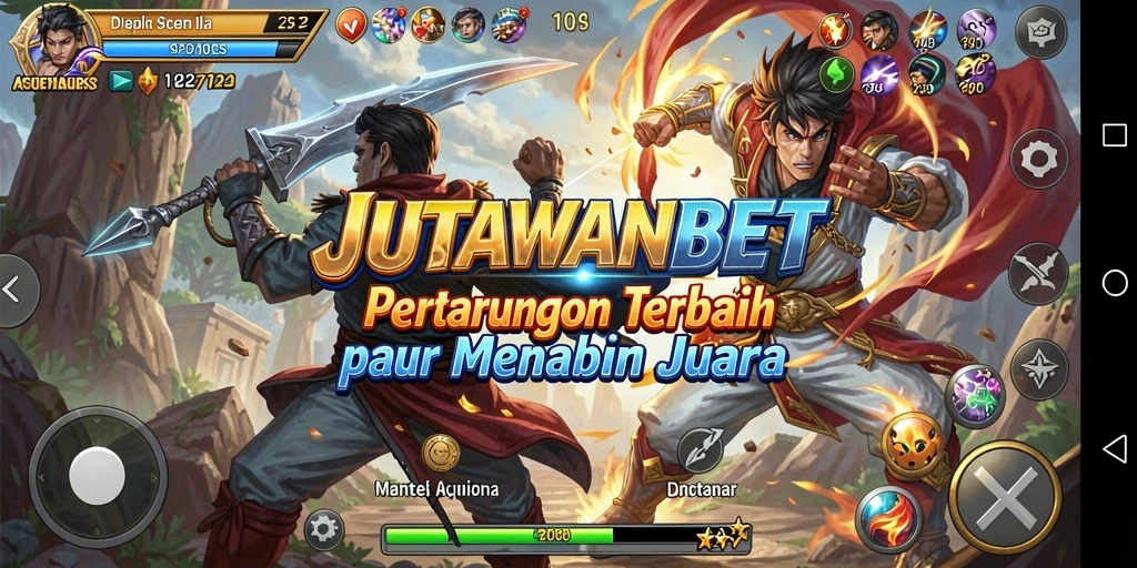 Screenshot JUTAWANBET menunjukkan pertarungan mendebarkan antara dua karakter.