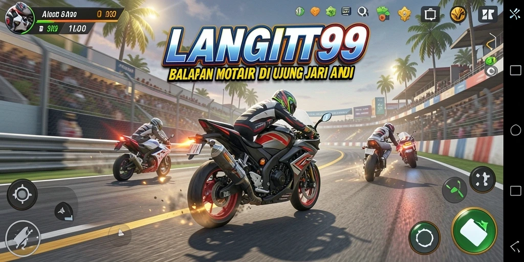 Gameplay seru LANGIT99 dengan balapan motor yang mendebarkan.
