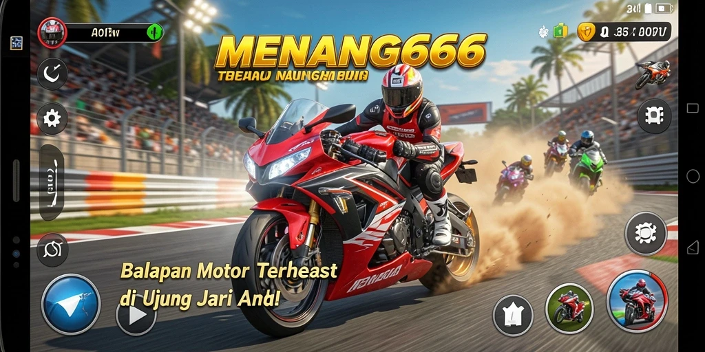 Tampilan seru dari gameplay balapan motor di MENANG666.