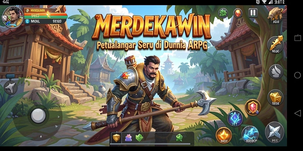 Tangkapan layar gameplay menunjukkan aksi pertarungan epic di MERDEKAWIN.