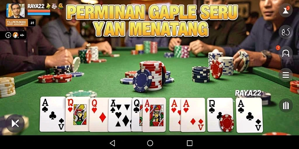 Screenshot game RAYA22 menampilkan gameplay Gaple dengan teman.