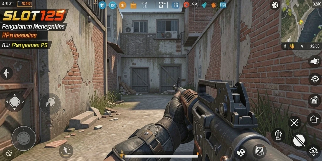 Screenshot utama SLOT123 menampilkan aksi seru dalam pertempuran FPS.