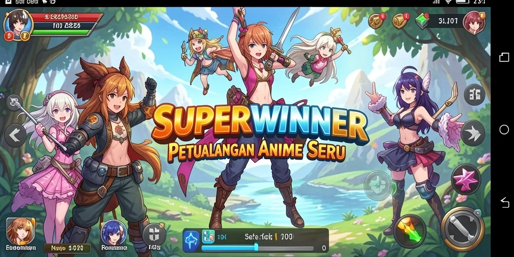 Gameplay SUPERWINNER menampilkan karakter animasi yang hidup dan petualangan seru.