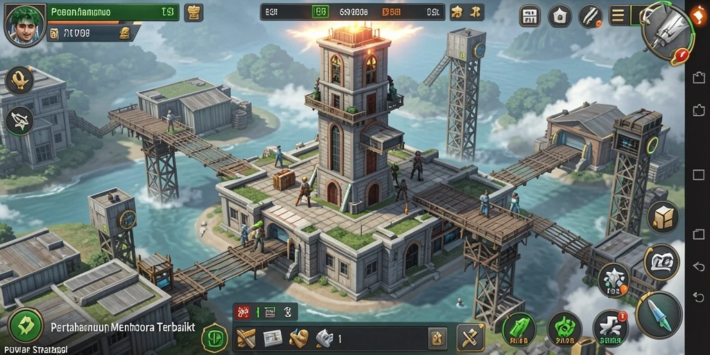 Tampilan gameplay V98 yang penuh aksi dalam pertahanan menara.